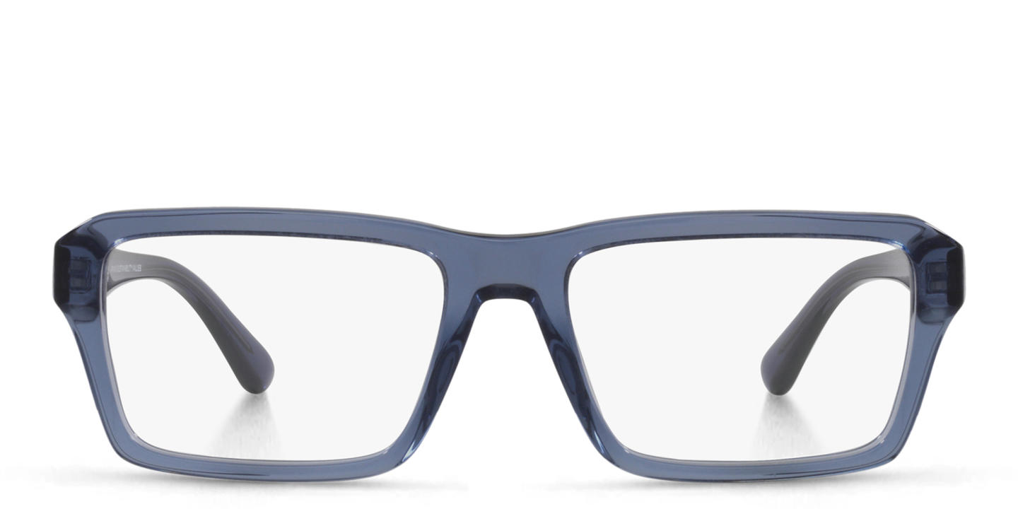 Emporio Armani Wide Rectangle Eyeglasses in Shiny Transparent Blue – Product Photo 0