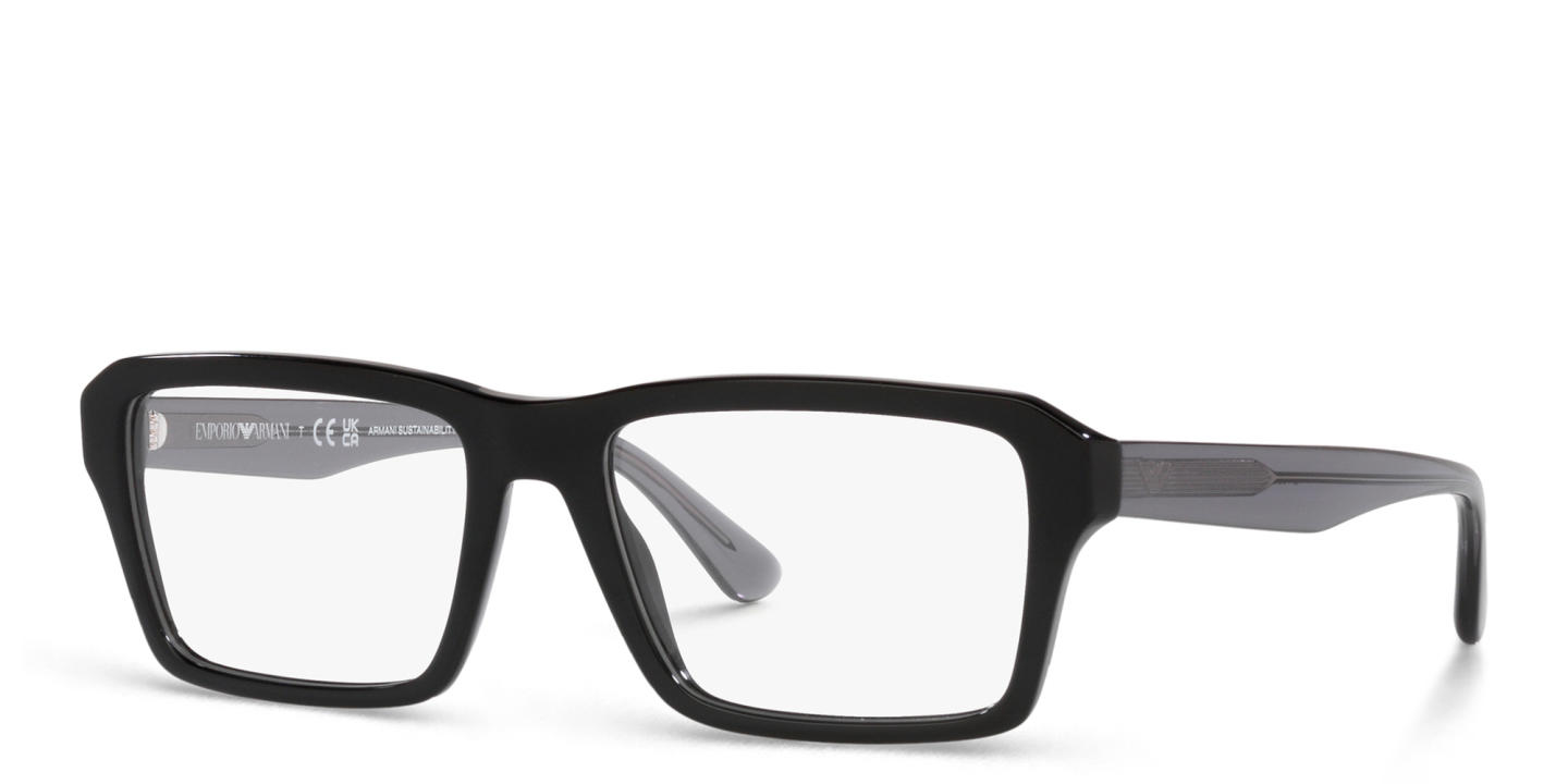 Emporio Armani Wide Rectangle Eyeglasses in Shiny Black – Product Photo 2