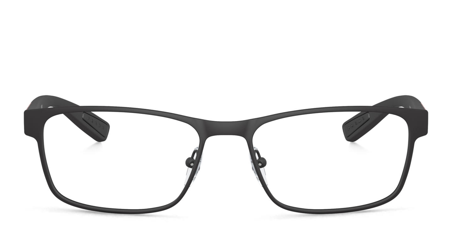 Shop Prada Linea Rossa Wide Rectangle Eyeglasses in Black online.