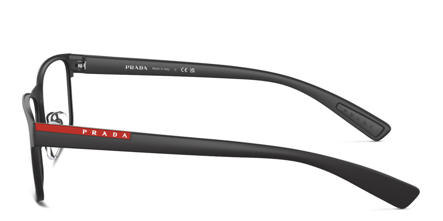 Shop Prada Linea Rossa Wide Rectangle Eyeglasses in Black online.