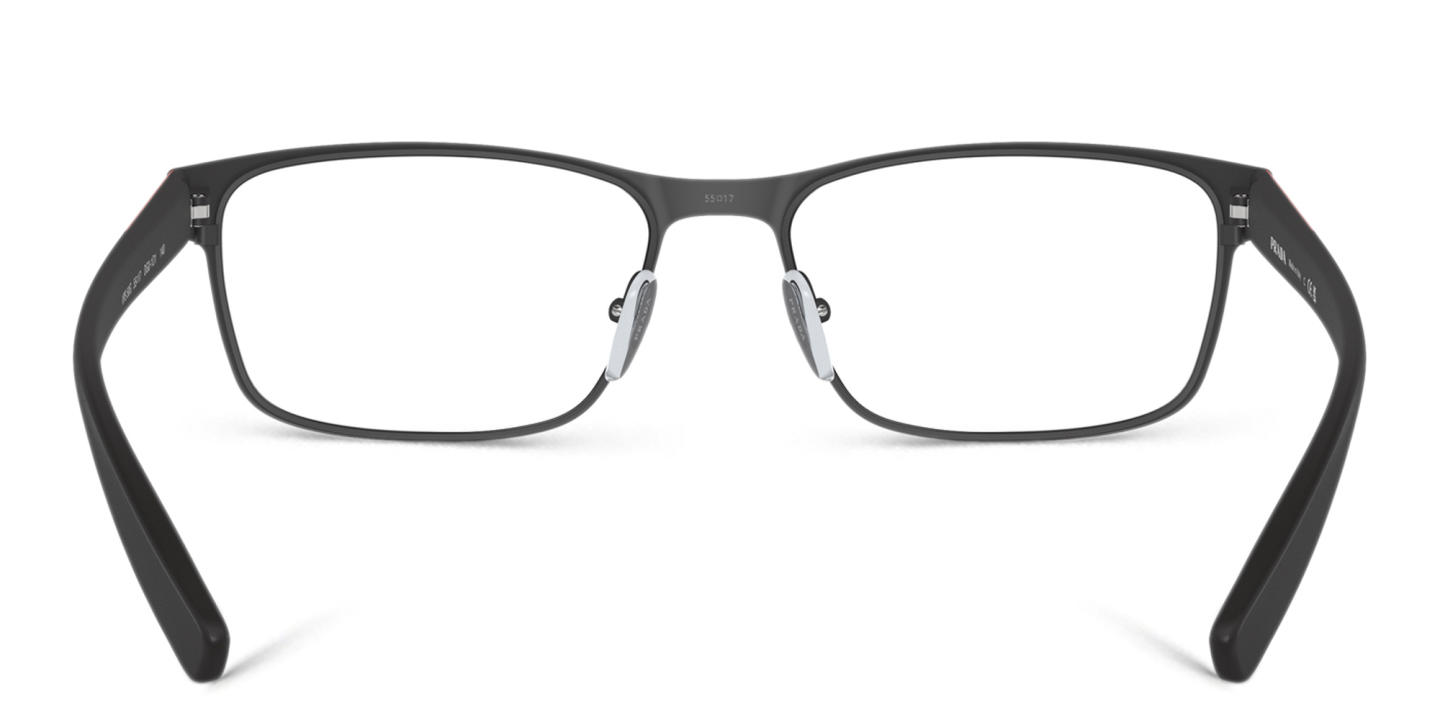 Shop Prada Linea Rossa Wide Rectangle Eyeglasses in Black online.