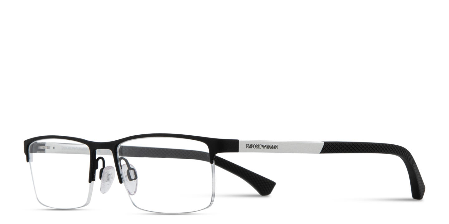 Emporio Armani Logo-Engraved Half-Rim Rectangle Eyeglasses in Rubber Black – Product Photo 1