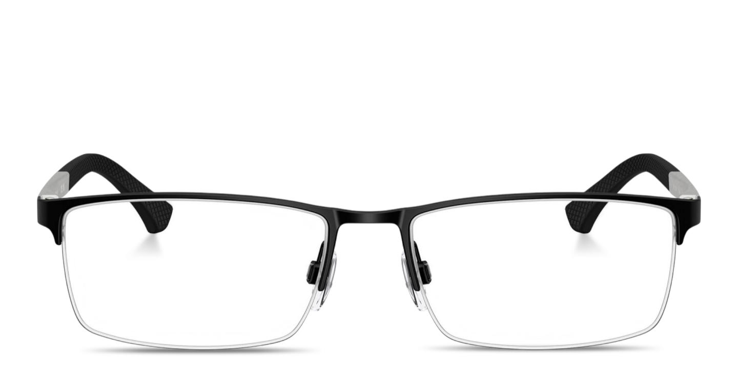 Shop Emporio Armani Modern Half-Rim Rectangle Eyeglasses in Matte Black online.