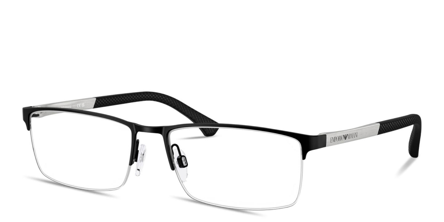 Shop Emporio Armani Modern Half-Rim Rectangle Eyeglasses in Matte Black online.