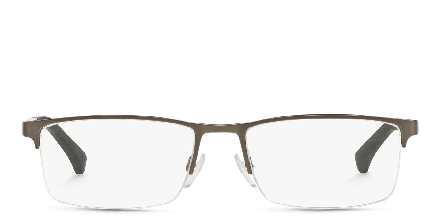 Shop Emporio Armani Half Rim Wide Rectangle Eyeglasses in Gunmetal online.