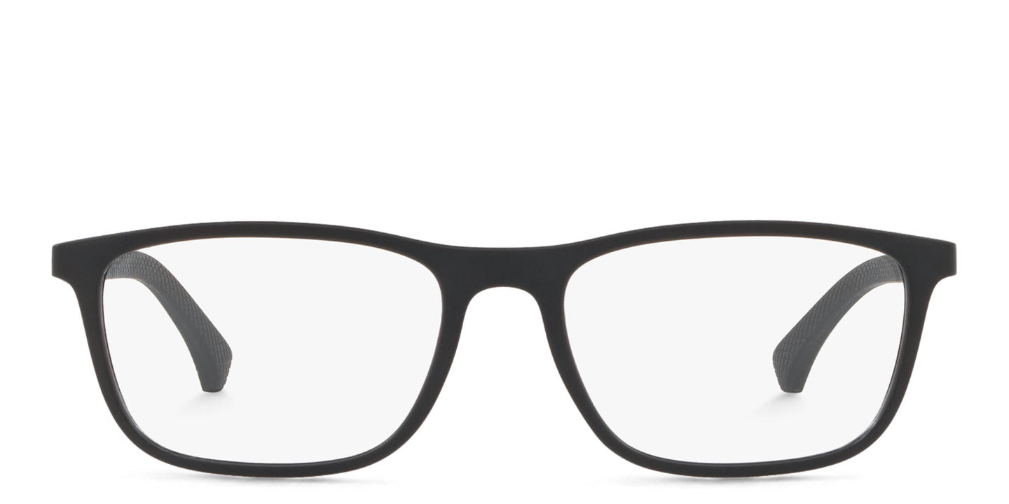 Shop Emporio Armani Rectangle Eyeglasses in Rubber Black online.