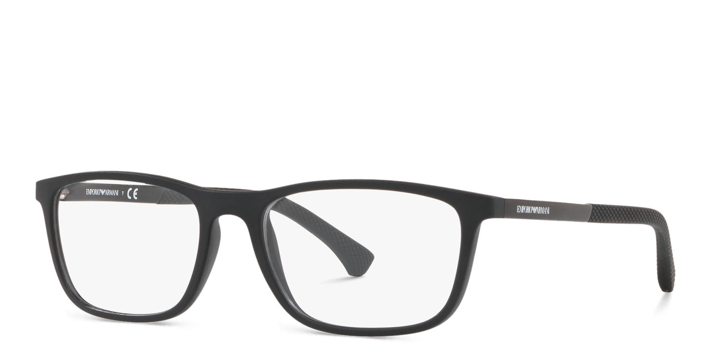 Shop Emporio Armani Rectangle Eyeglasses in Rubber Black online.
