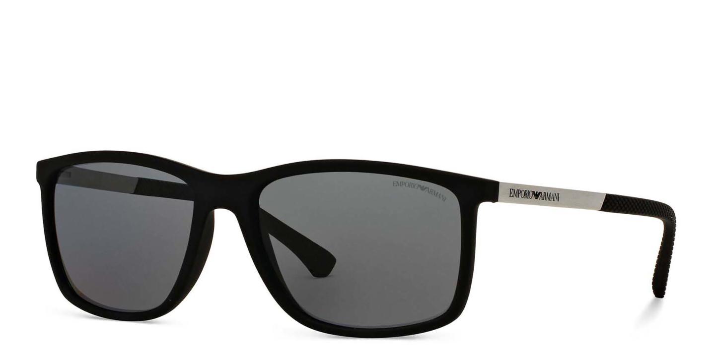 Emporio Armani Rectangle Sunglasses in Rubber Black – Product Photo 1