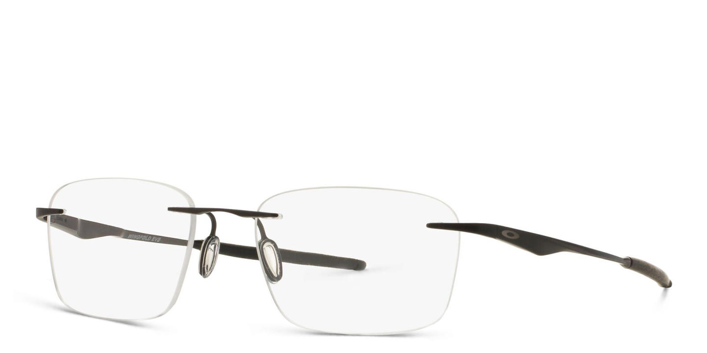 Shop Oakley Wingfold™ EVS Rimless Rectangle Eyeglasses in Satin Black online.
