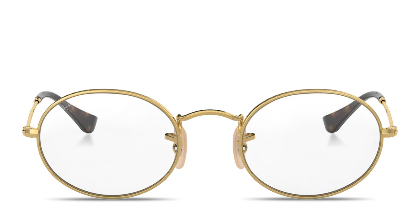 Shop Ray-Ban Oval Optics Unisex Eyeglasses in Polished Arista Gold online.