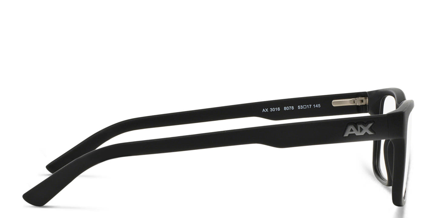 Shop Armani Exchange A|X Logo Rectangle Eyeglasses in Black online.