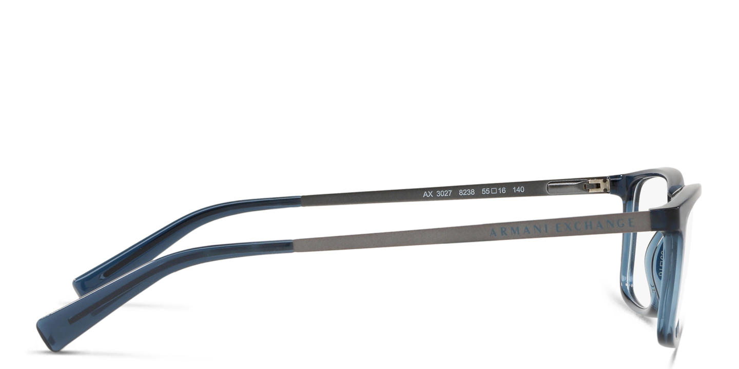 Armani Exchange Wide Rectangle Eyeglasses in Transparent Blue – Product Photo 2