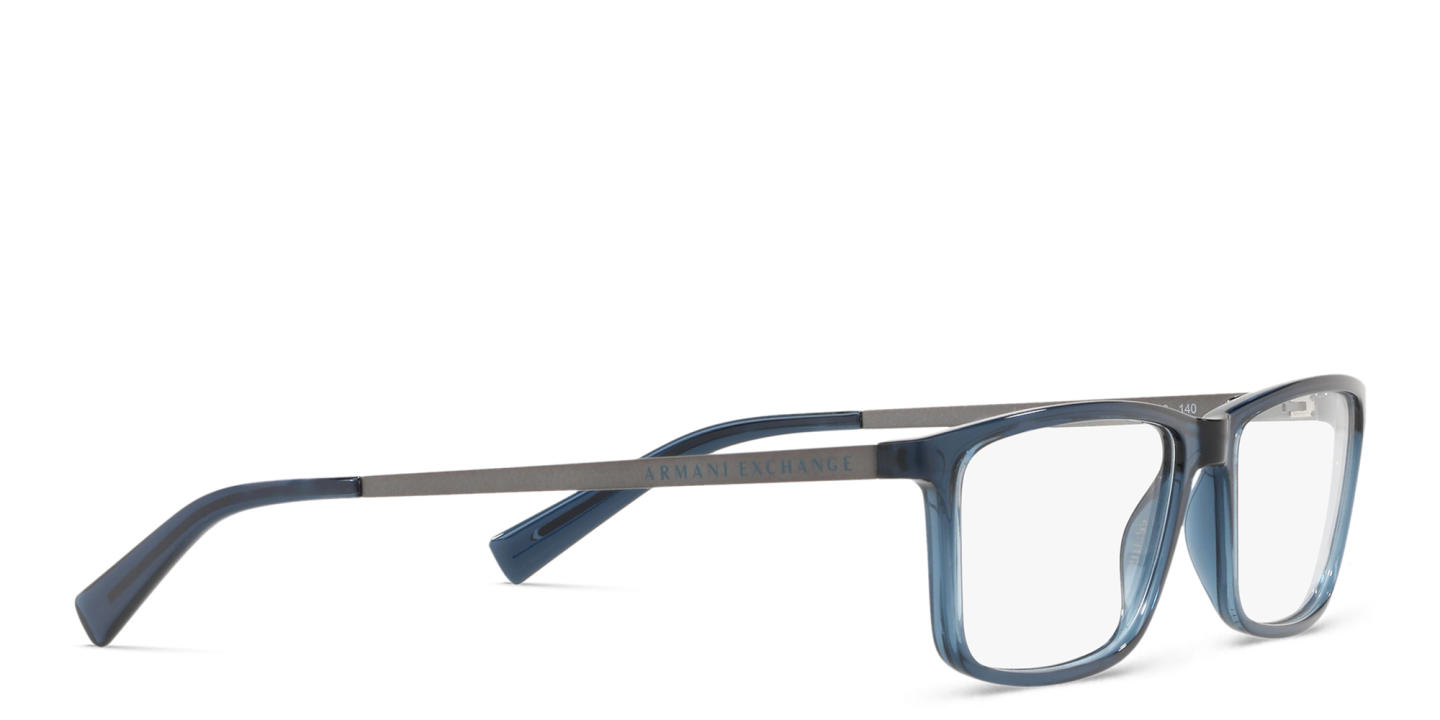 Armani Exchange Wide Rectangle Eyeglasses in Transparent Blue – Product Photo 3