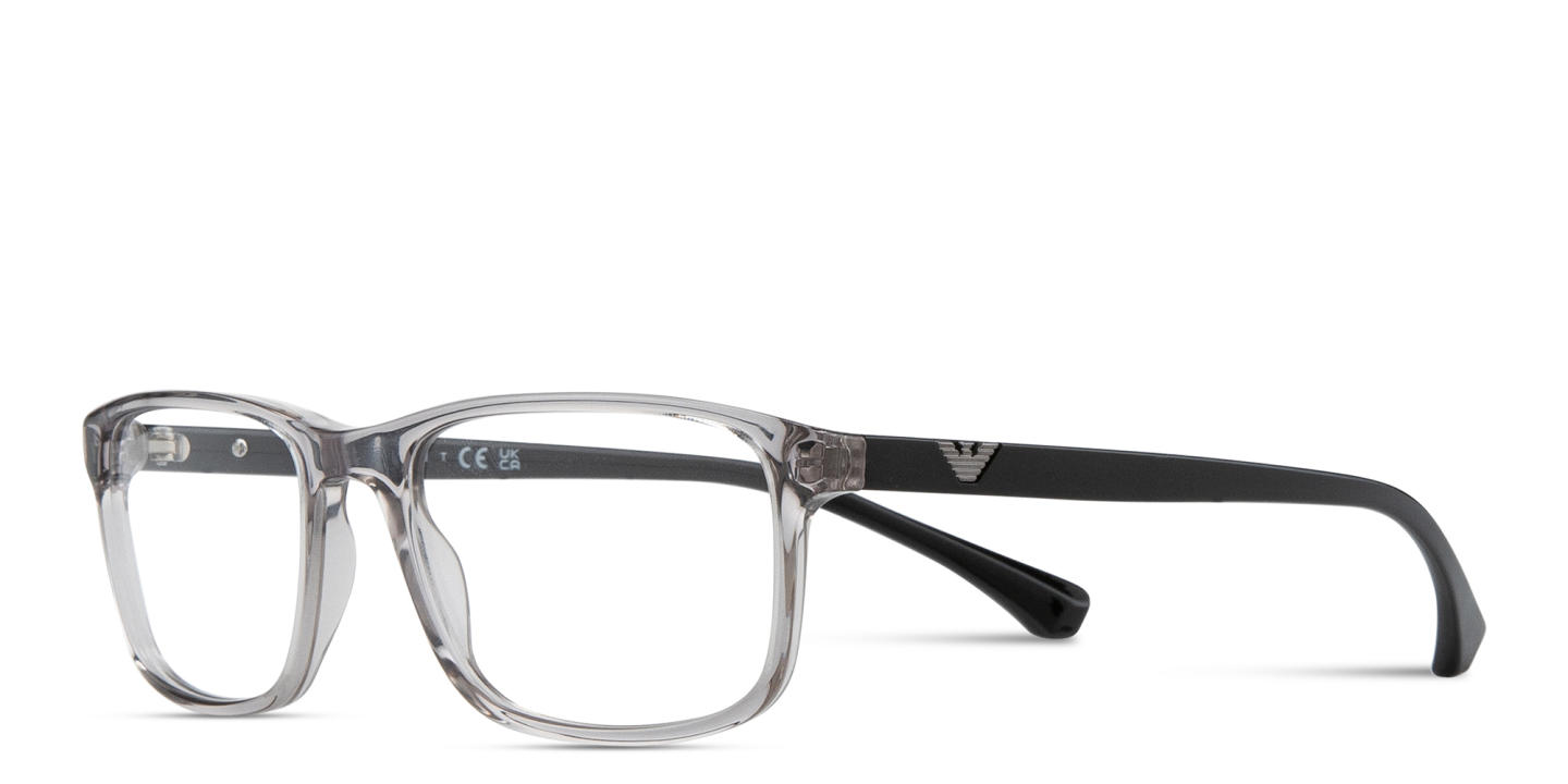Emporio Armani Eagle Logo Rectangle Eyeglasses in Transparent Grey – Product Photo 1