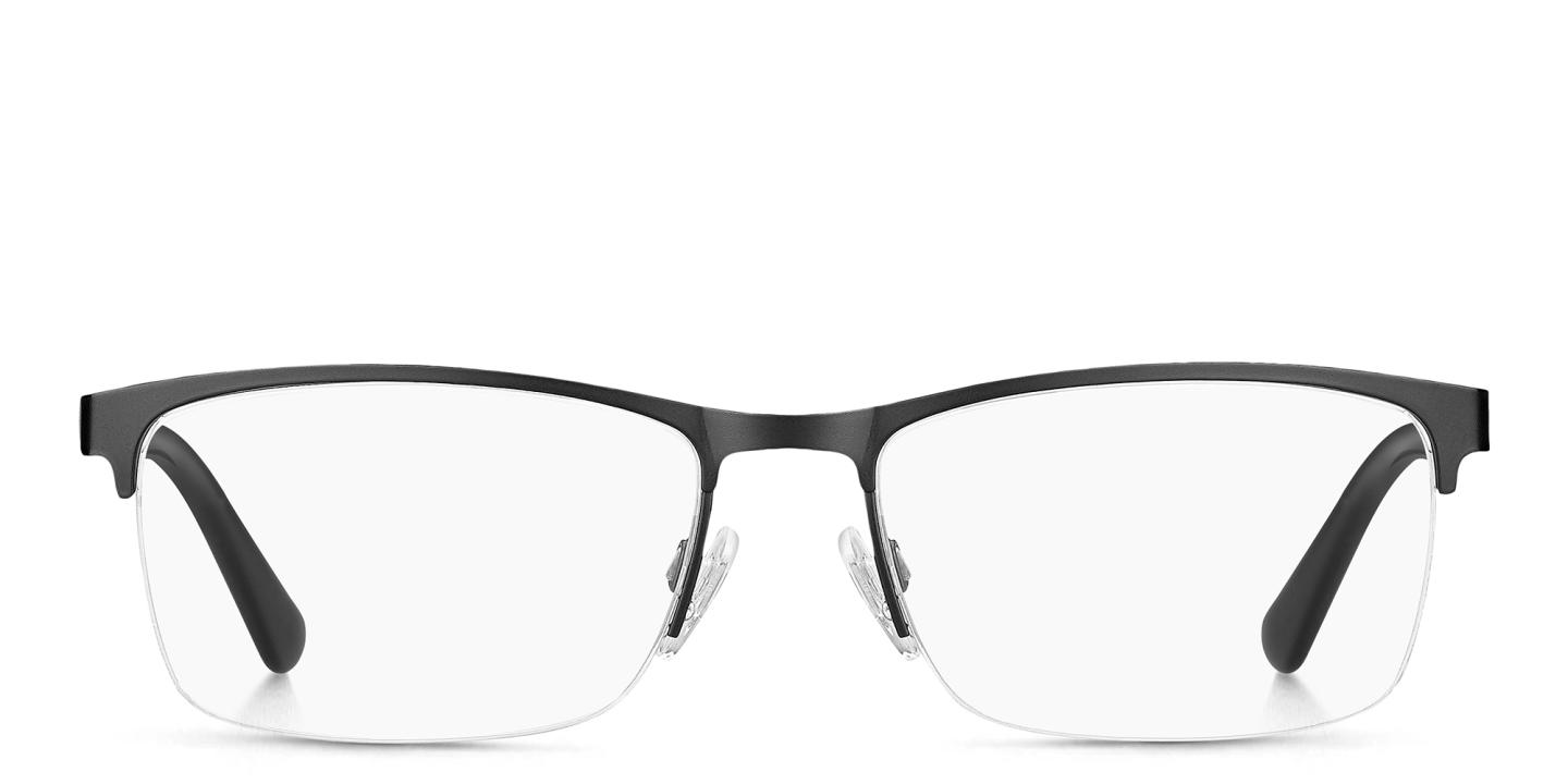 Shop Tommy Hilfiger Wide Half-Rim Rectangle Eyeglasses in Black online.