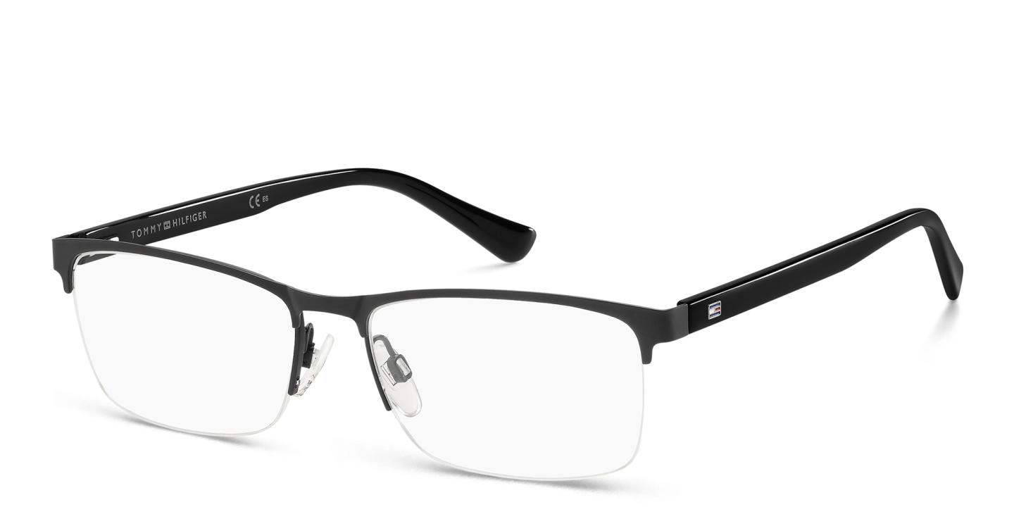 Tommy Hilfiger Wide Half-Rim Rectangle Eyeglasses in Black – Product Photo 1