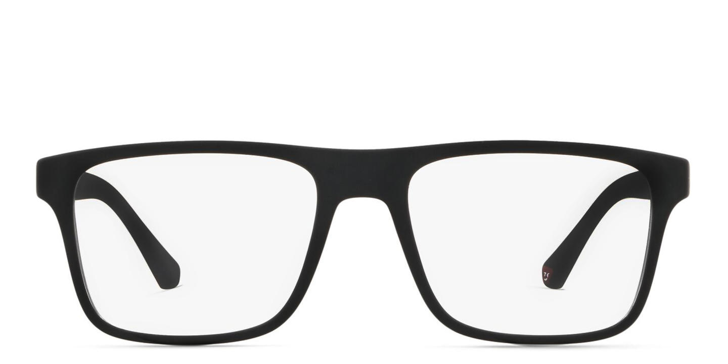 Shop Emporio Armani Rectangle Eyeglasses in Matte Black online.
