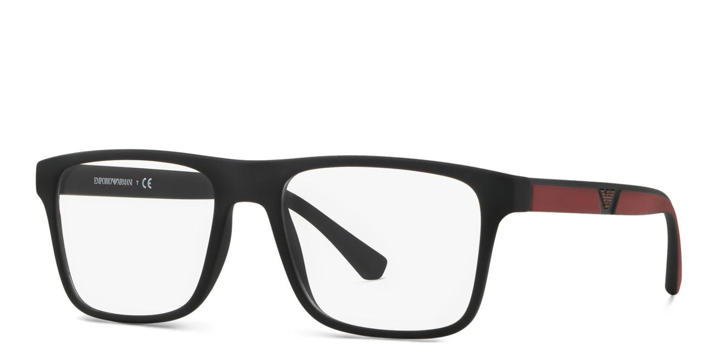 Shop Emporio Armani Rectangle Eyeglasses in Matte Black online.