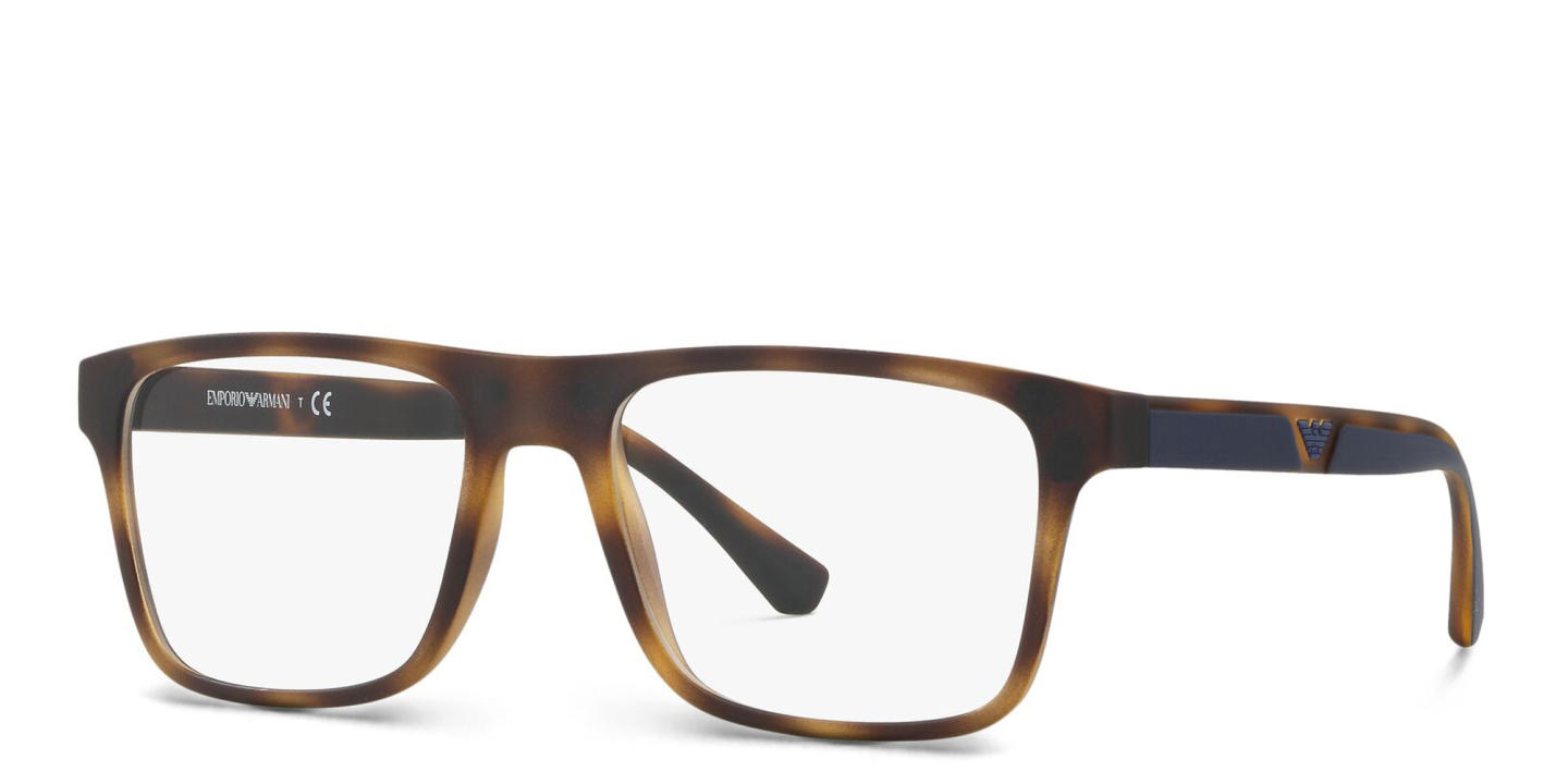 Shop Emporio Armani Rectangle Eyeglasses in Brown online.