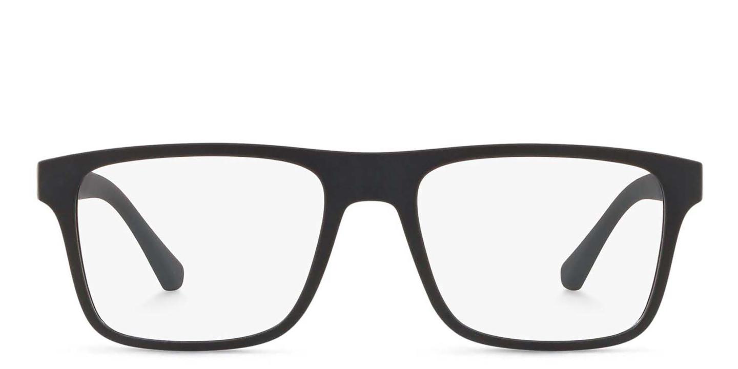 Shop Emporio Armani Rectangle Eyeglasses in Matte Black online.