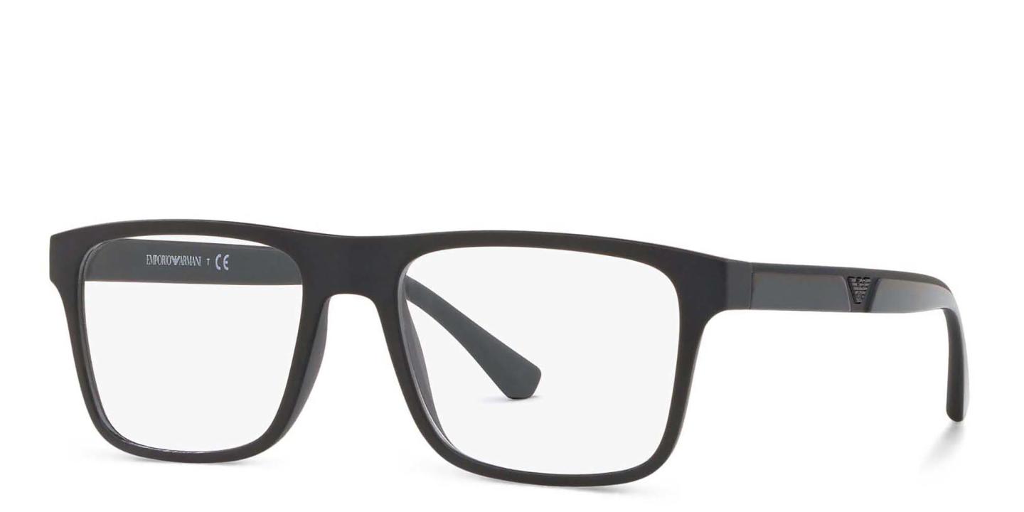 Shop Emporio Armani Rectangle Eyeglasses in Matte Black online.