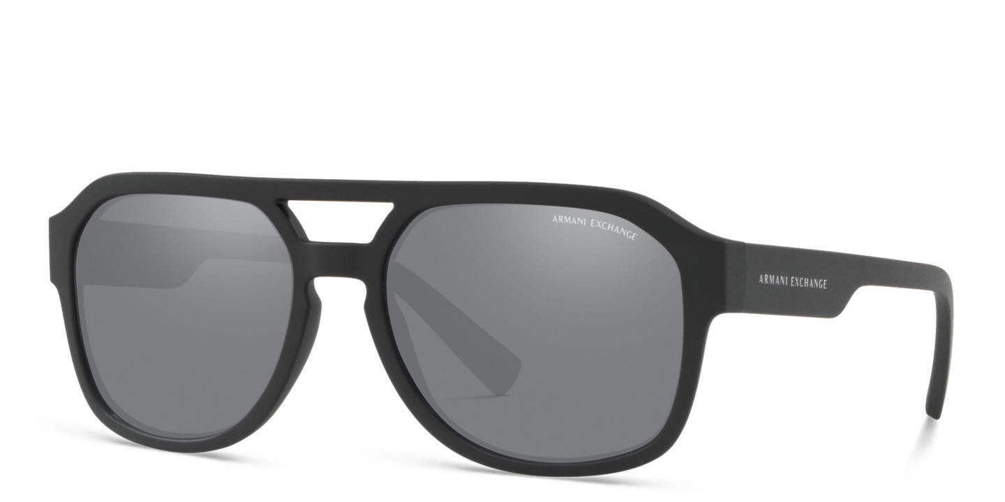 Shop Armani Exchange Rectangle Sunglasses in Black online.