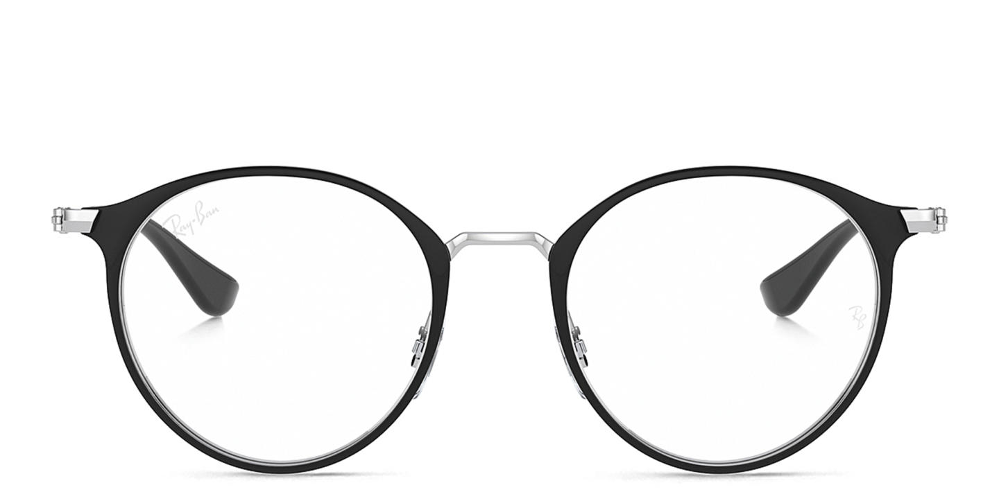 Shop Ray-Ban Junior Kids Panthos Eyeglasses in Metal in Black On Silver online.