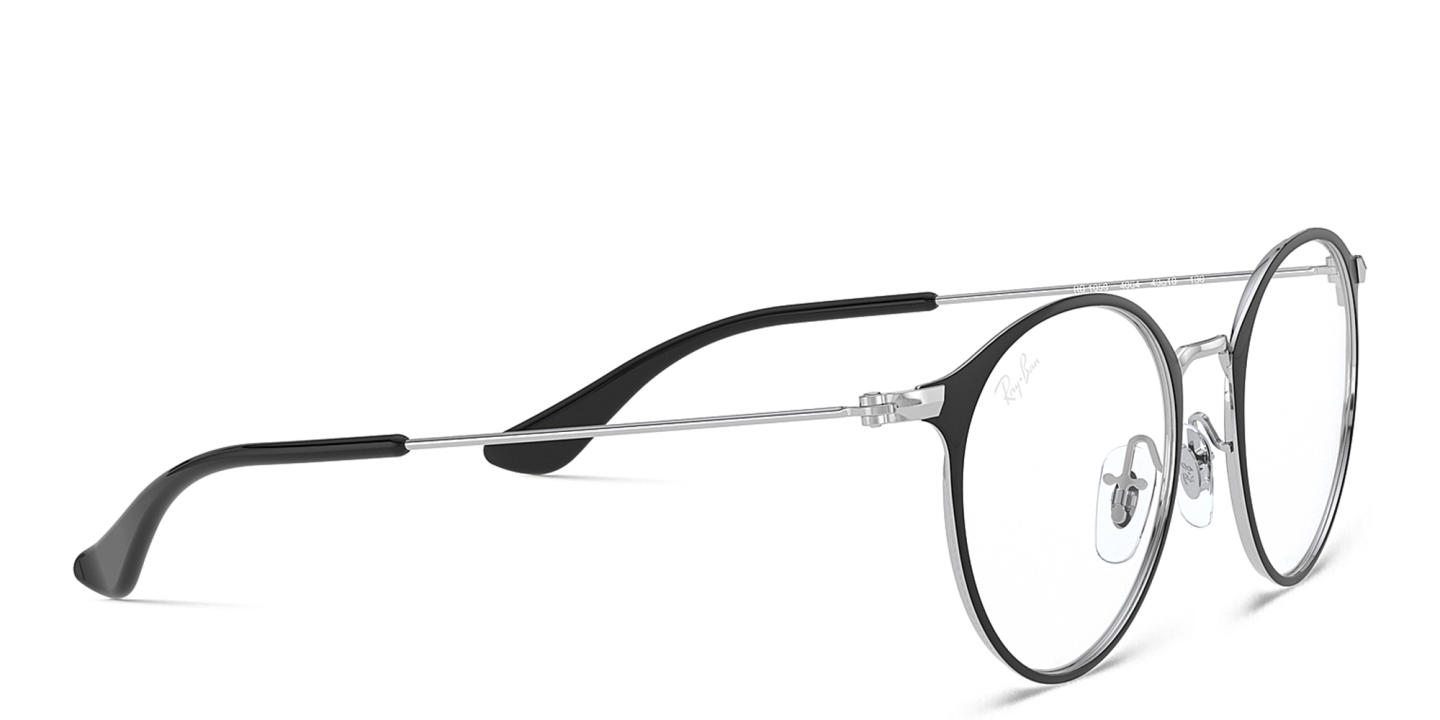 Shop Ray-Ban Junior Kids Panthos Eyeglasses in Metal in Black On Silver online.