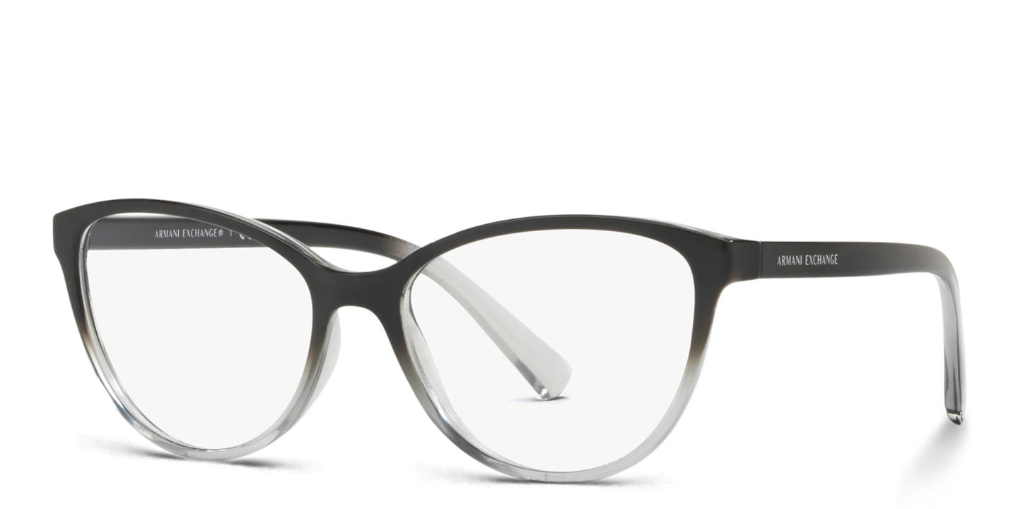 Shop Armani Exchange Logo Lettering Cat-Eye Eyeglasses in Black online.