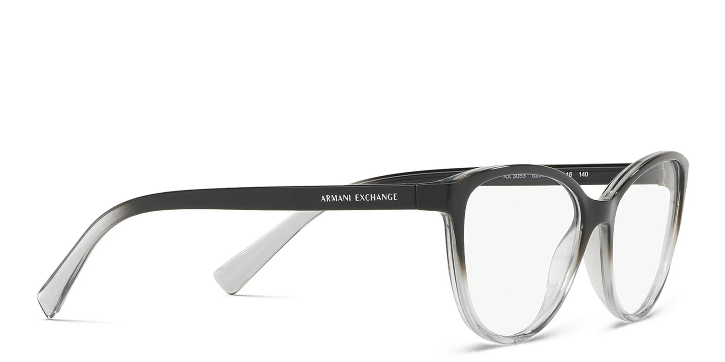 Shop Armani Exchange Logo Lettering Cat-Eye Eyeglasses in Black online.