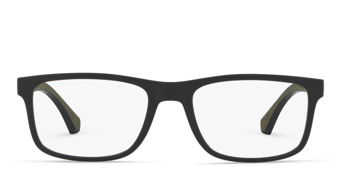 Shop Emporio Armani Rectangle Eyeglasses in Matte Black online.