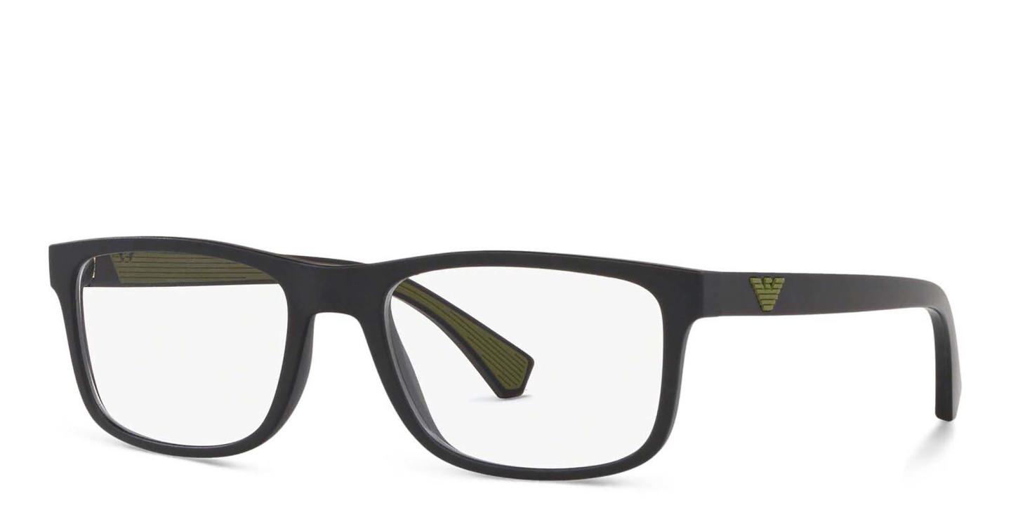 Shop Emporio Armani Wide Rectangle Eyeglasses in Matte Black online.