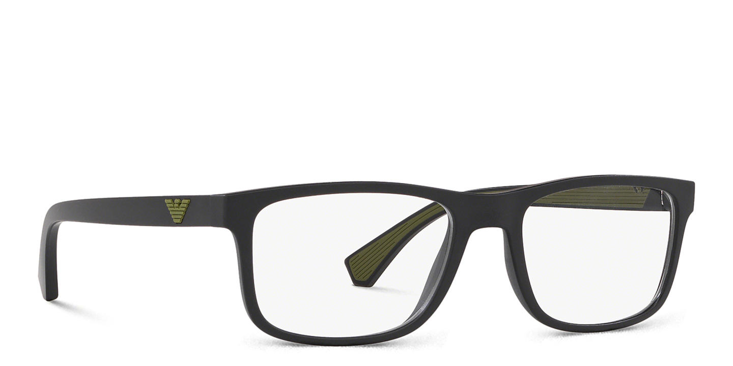 Emporio Armani Wide Rectangle Eyeglasses in Matte Black – Product Photo 3