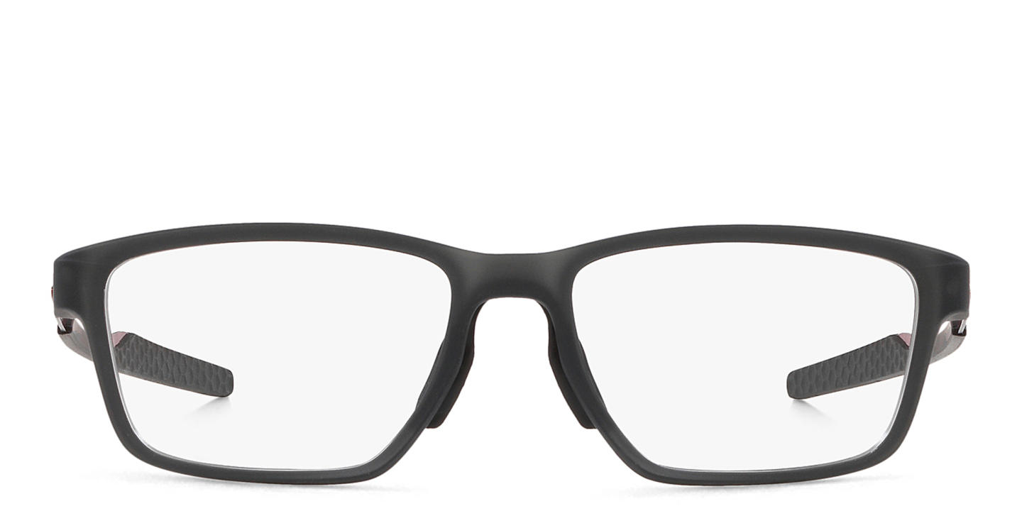 Shop Oakley Metalink Wide Rectangle Eyeglasses in Satin Grey Smoke online.