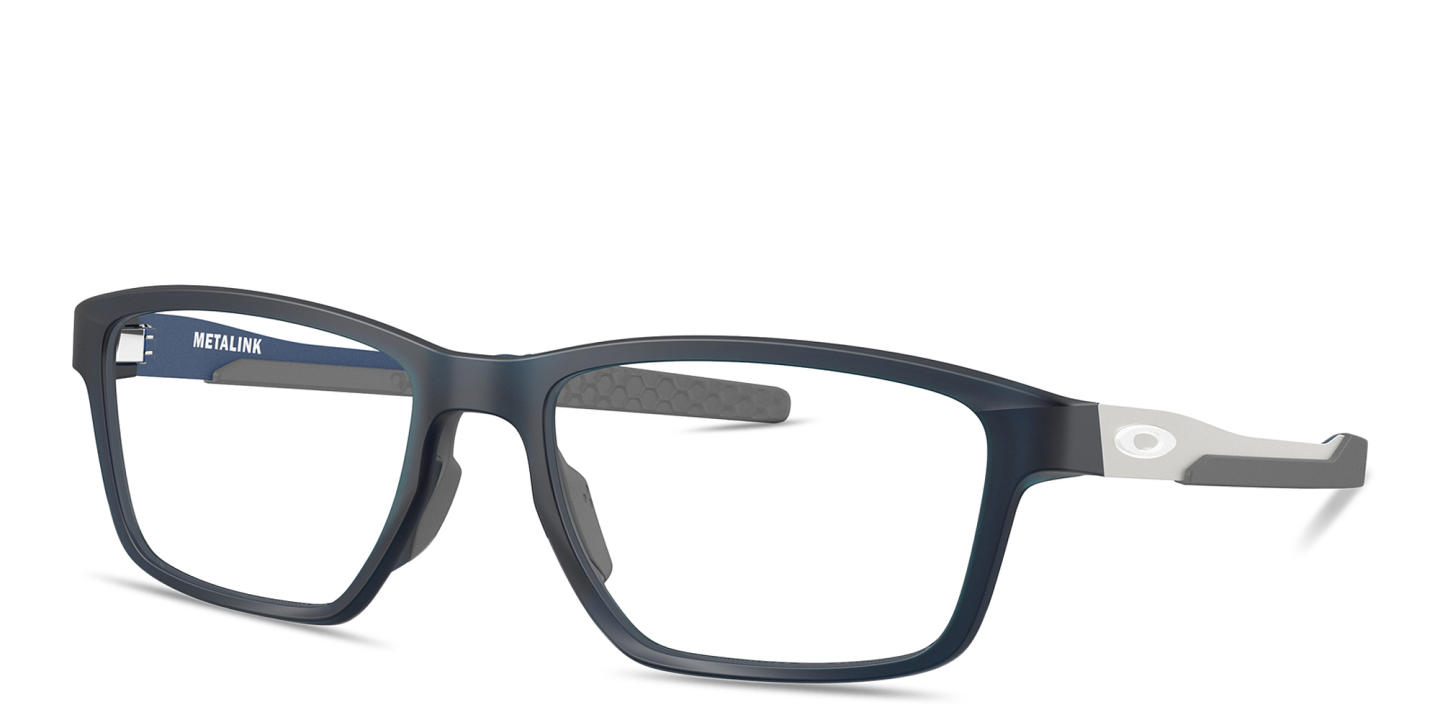 Shop Oakley Metalink Wide Rectangle Eyeglasses in Matte Blue online.