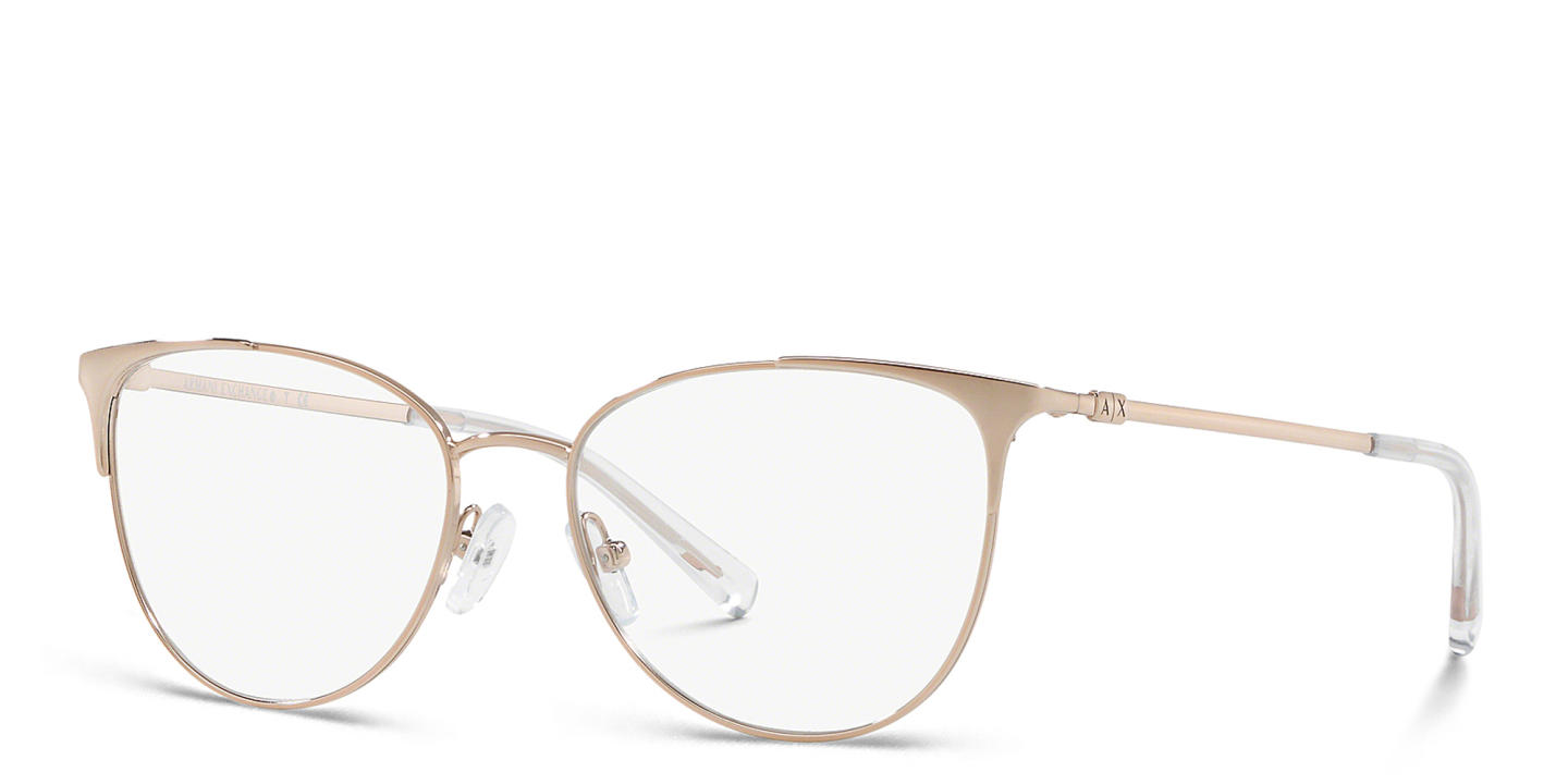 Shop Armani Exchange A|X Logo Cat-Eye Eyeglasses in Shiny Pale Gold online.
