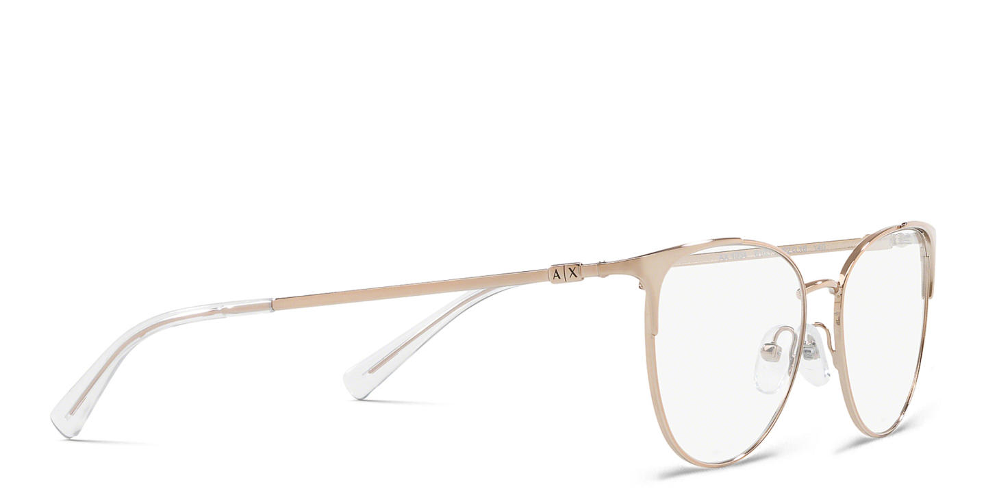 Shop Armani Exchange A|X Logo Cat-Eye Eyeglasses in Shiny Pale Gold online.