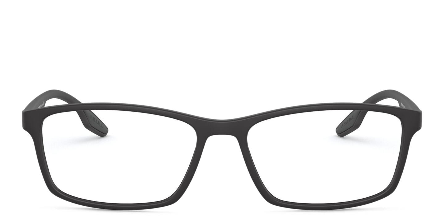 Shop Prada Linea Rossa Rectangle Eyeglasses in Matte Black online.