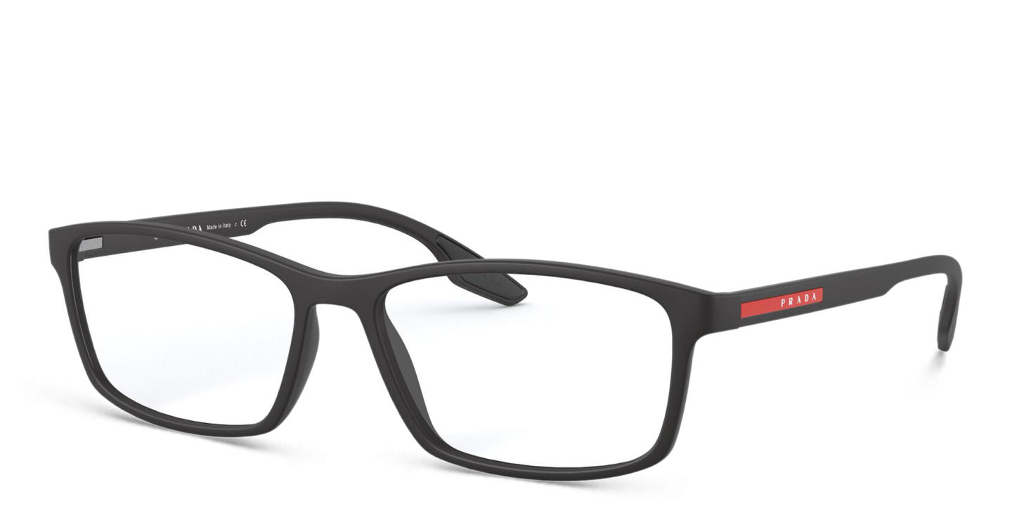 Shop Prada Linea Rossa Rectangle Eyeglasses in Matte Black online.