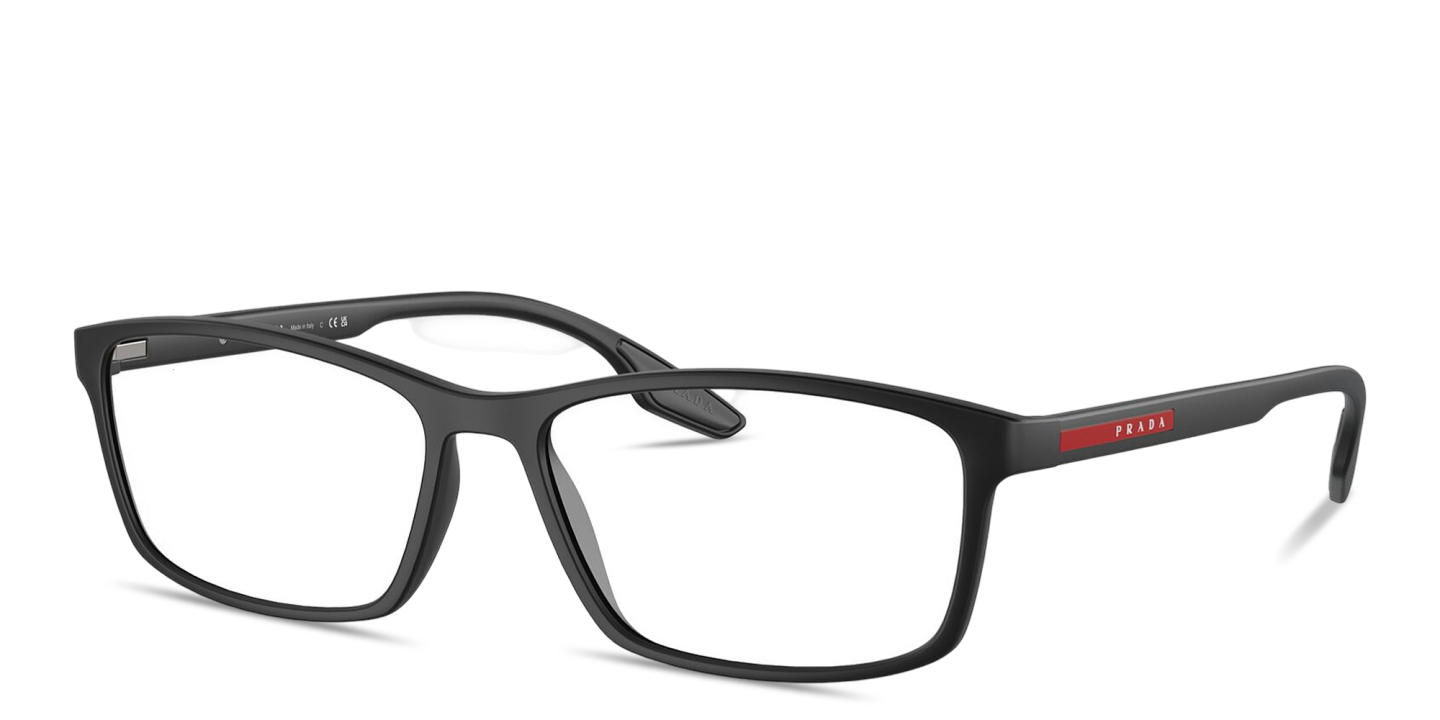 Shop Prada Linea Rossa Logo Signature Rectangle Eyeglasses in Matte Black online.