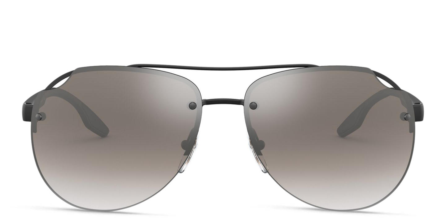 Shop Prada Linea Rossa Rimless Aviator Sunglasses in Matte Black online.