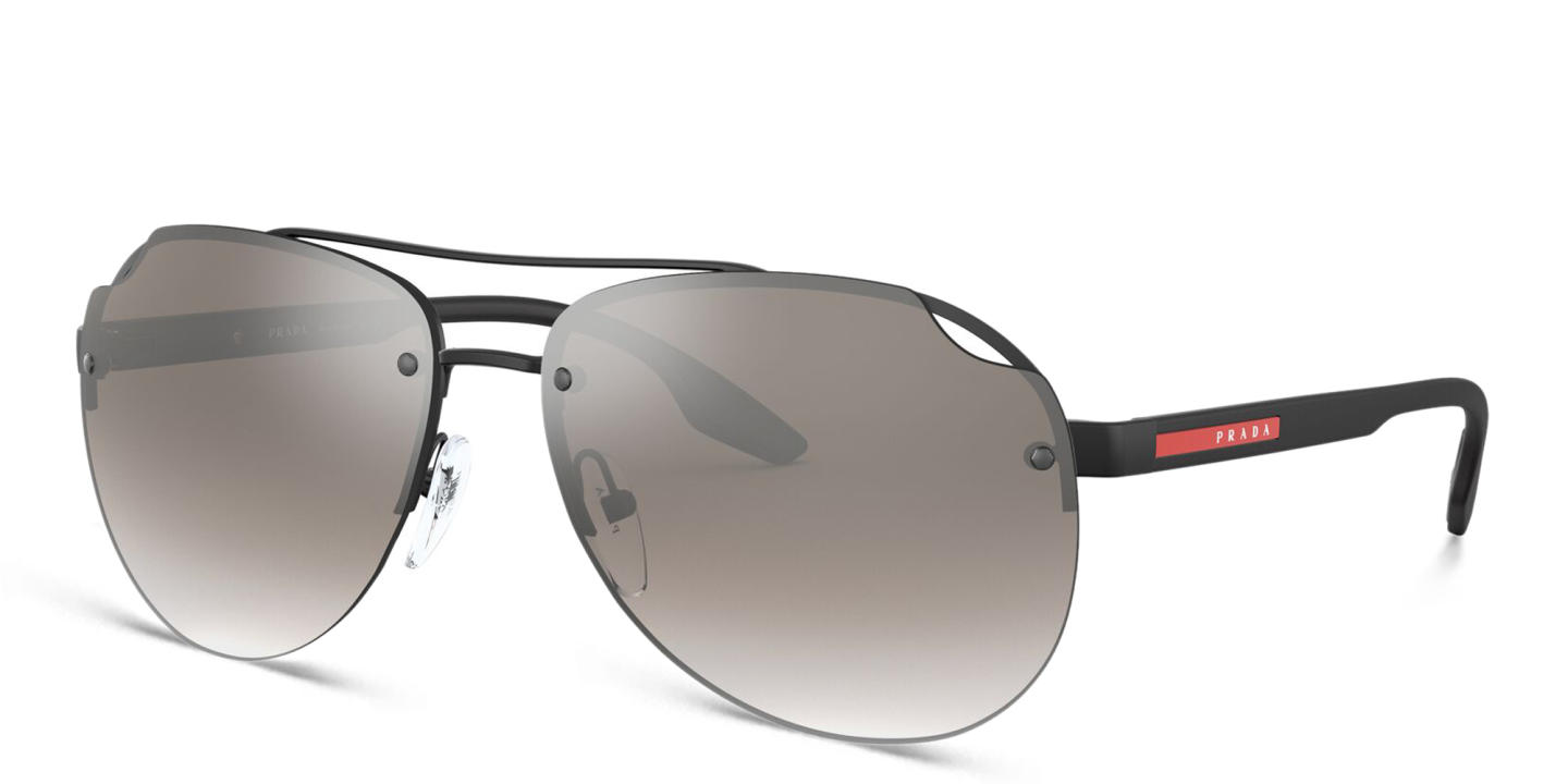 Shop Prada Linea Rossa Rimless Aviator Sunglasses in Matte Black online.