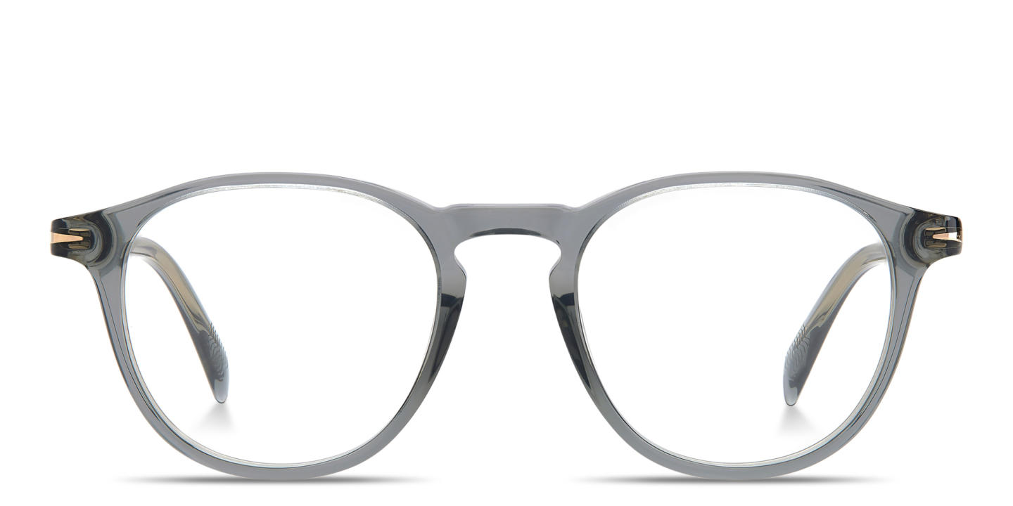 Shop DAVID BECKHAM Talisman Panthos Eyeglasses in Transparent Grey online.