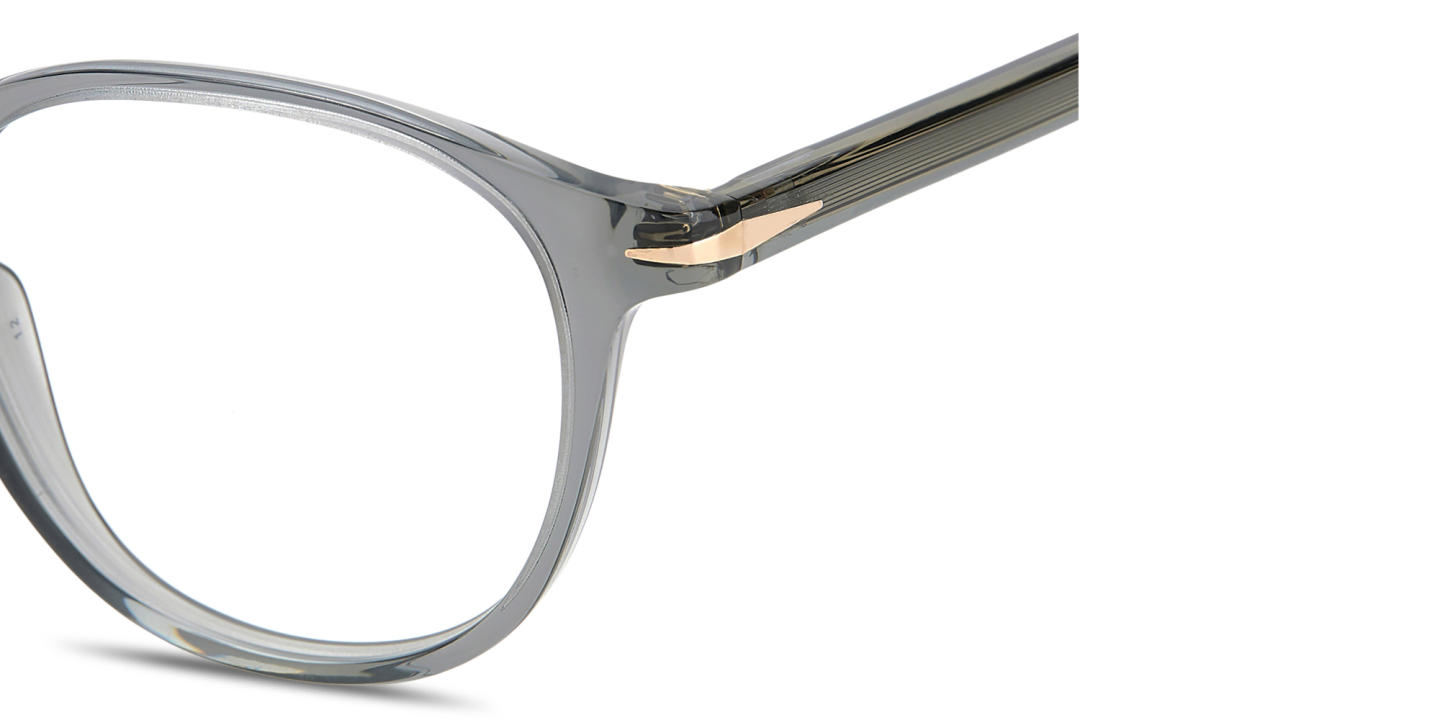 Shop DAVID BECKHAM Talisman Panthos Eyeglasses in Transparent Grey online.
