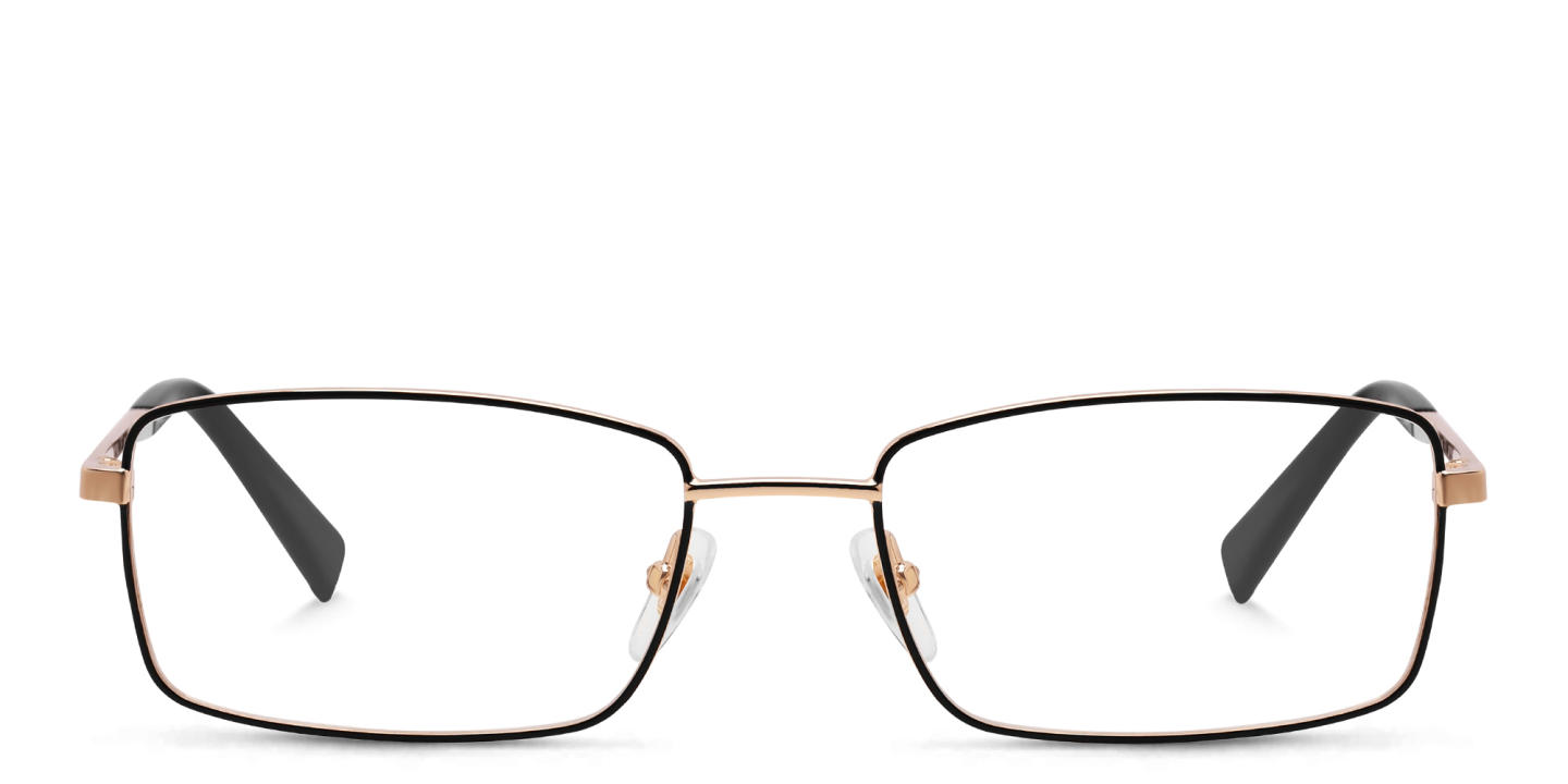 Shop EYE'M Wide Rectangle Eyeglasses in Gold Black online.