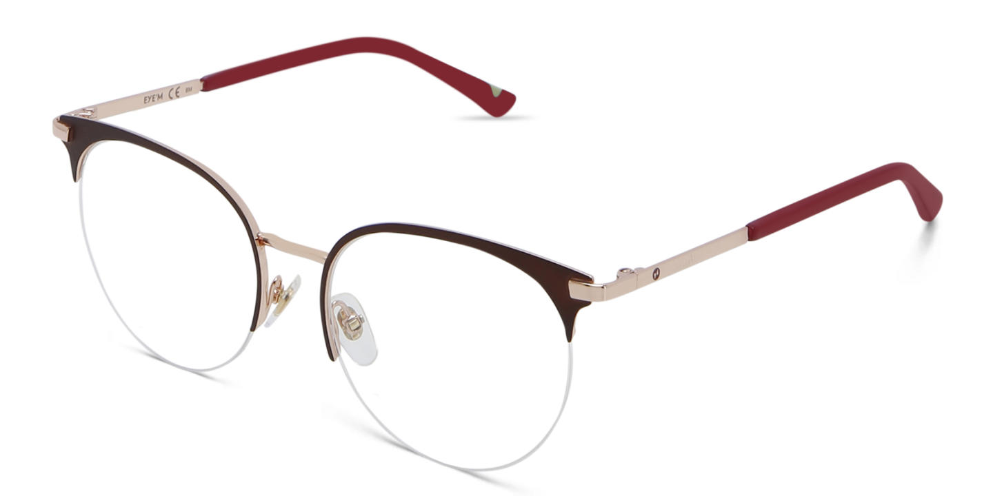 Shop EYE'M Half Rim Cat Eye Eyeglasses in Burgundy online.