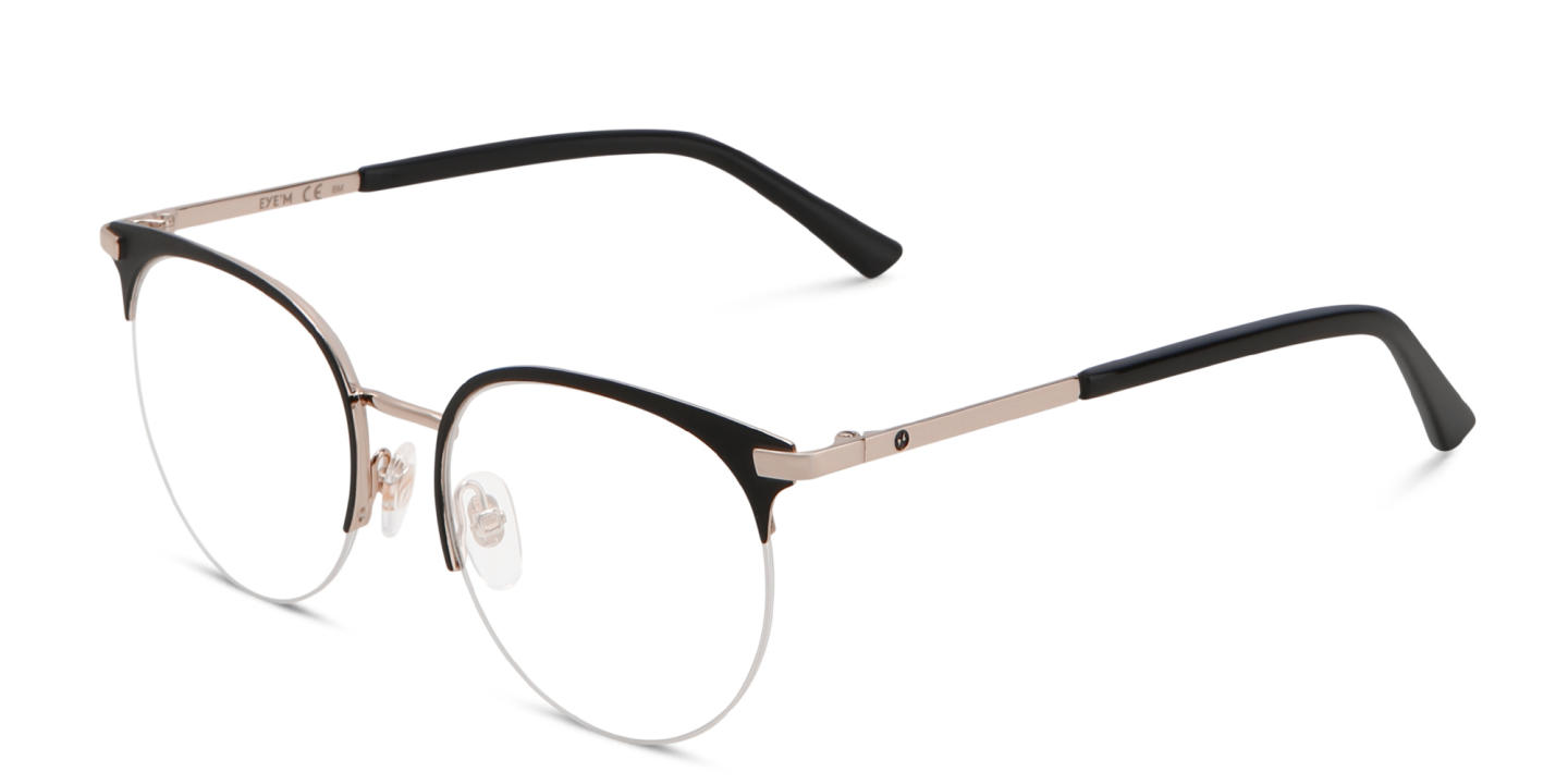 EYE'M Half Rim Cat Eye Eyeglasses in Black & Rosegold – Product Photo 2