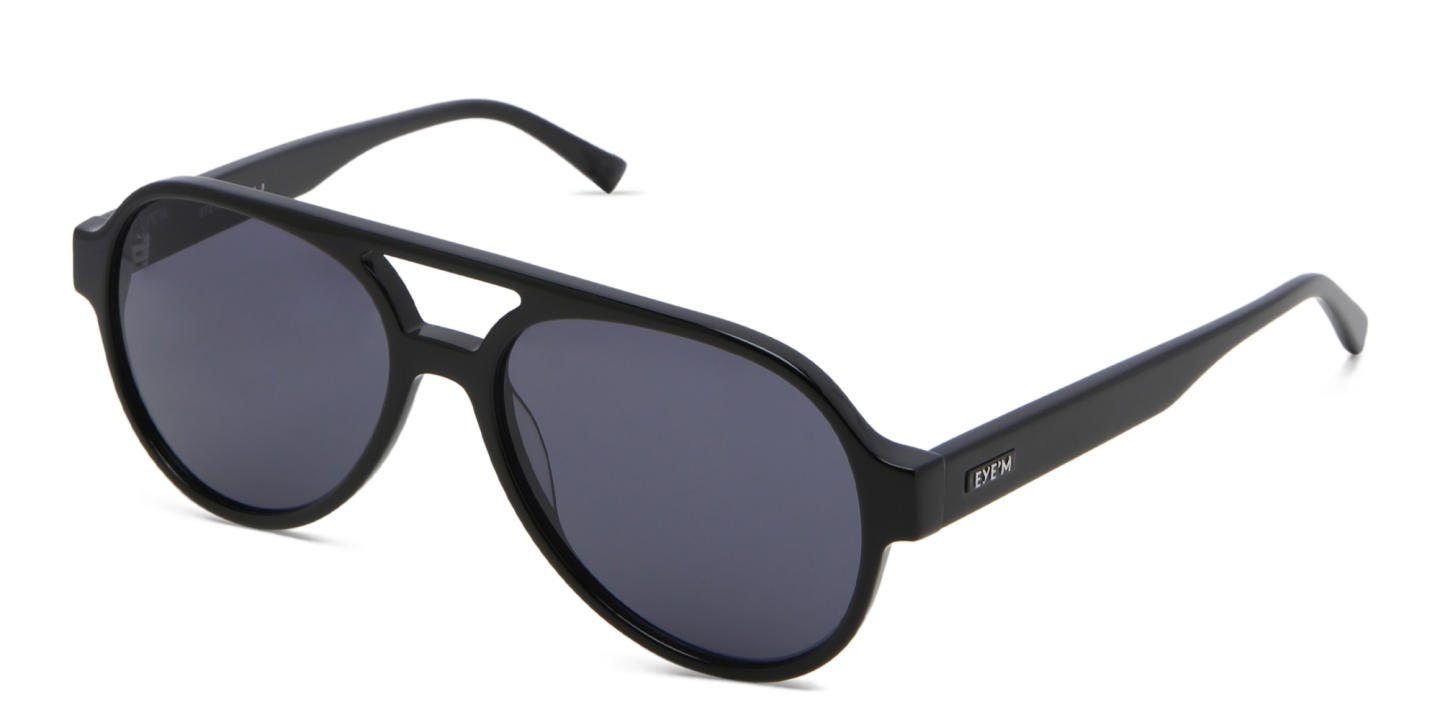 EYE'M Logo Signature Aviator Sunglasses in Black – Product Photo 2