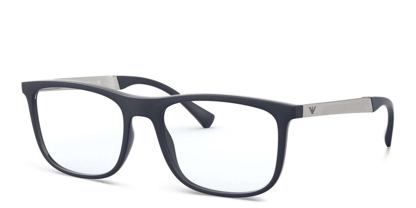 Shop Emporio Armani Wide Rectangle Eyeglasses in Blue online.