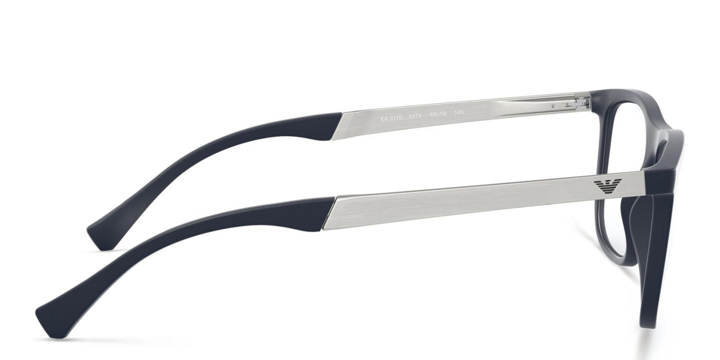 Shop Emporio Armani Wide Rectangle Eyeglasses in Blue online.